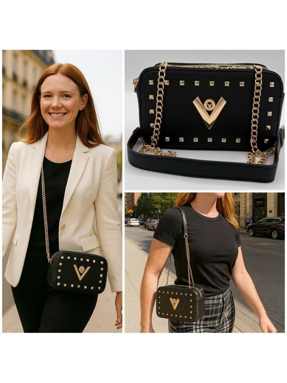 Valentino Orlandi Black and Gold Studded Camera Bag